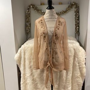 Newport News Size:L Beige Sheer Long Sleeves Shawl.